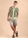 Olive Green Striped Flat Knit Shirt